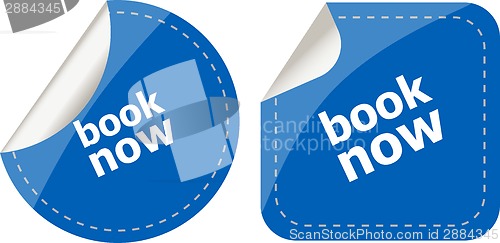 Image of stickers label set business tag with book now word