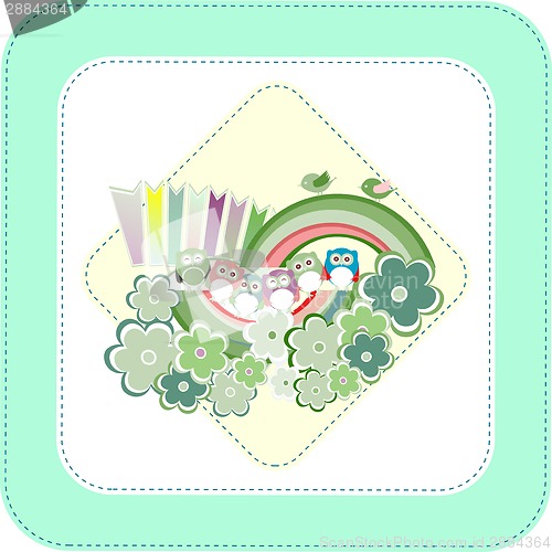 Image of Background with owl, flowers and birds