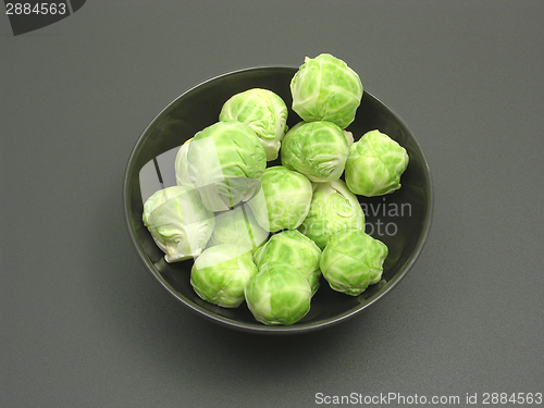 Image of Bowl of chinaware with brussels sprouts on a dull matting