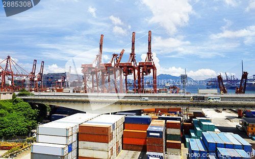 Image of Port warehouse with containers and industrial cargoes