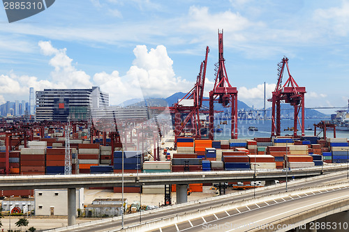 Image of Highway bridge and truck transport container