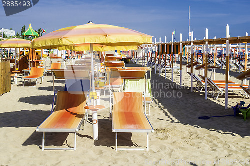 Image of Sunbeds and umbrellas on the beach