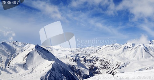 Image of Panorama of winter snowy mountains at nice day