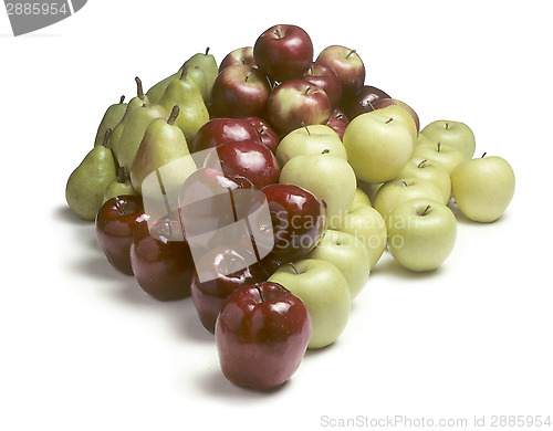 Image of Pile of apples and pears on white