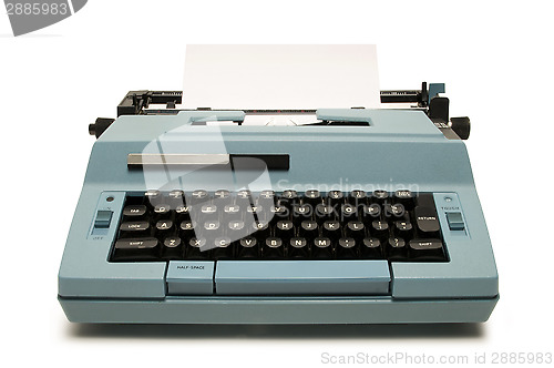 Image of Blue electric typewriter on white