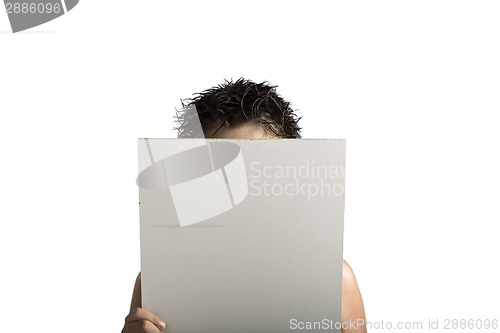 Image of White Plastic laminate sign held up by hands