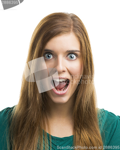 Image of Beautiful young woman shouting