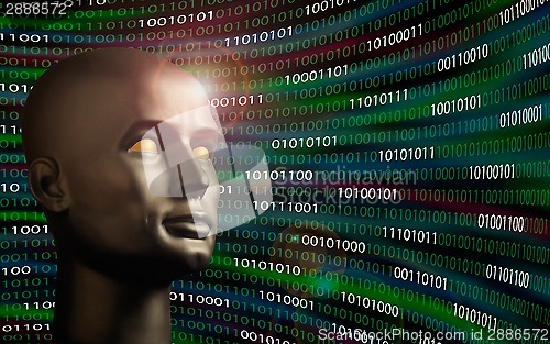 Image of Mannequin head monitoring binary code