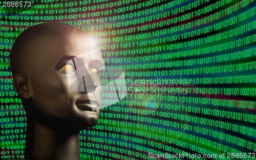 Image of Mannequin head monitoring binary code