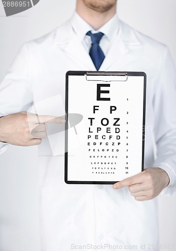 Image of male ophthalmologist with eye chart