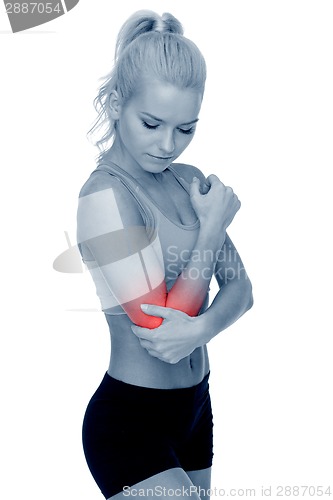 Image of sporty woman with pain in elbow