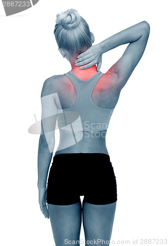 Image of sporty woman touching her neck