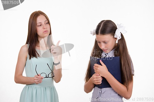 Image of The teacher shakes his finger at the student