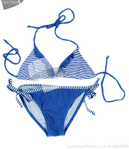 Image of blue stripes and polka dot swimsuit