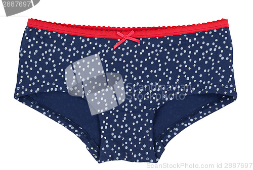 Image of Blue polka dot panties with red trim