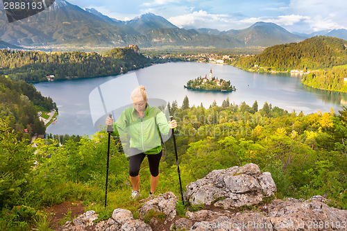 Image of Tracking round Bled Lake in Julian Alps, Slovenia.