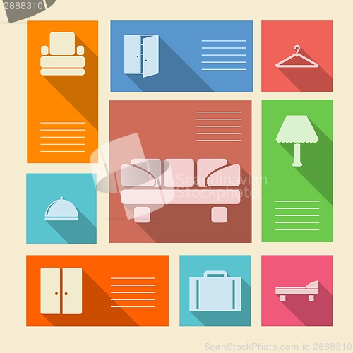 Image of Colored vector icons for hotel with place for text
