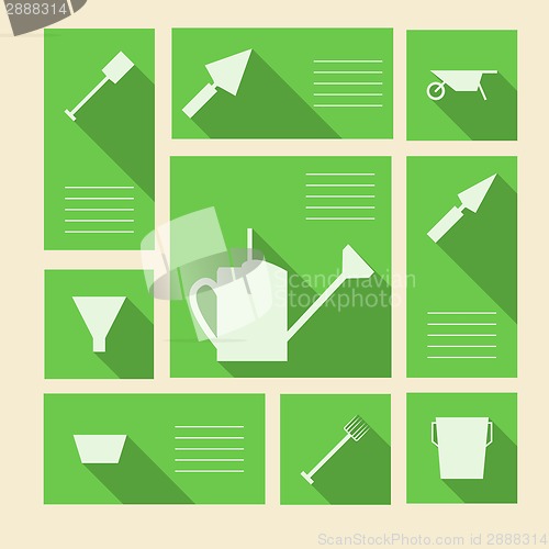 Image of Green vector icons for gardening tools with place for text
