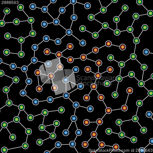 Image of Network of color nodes against black