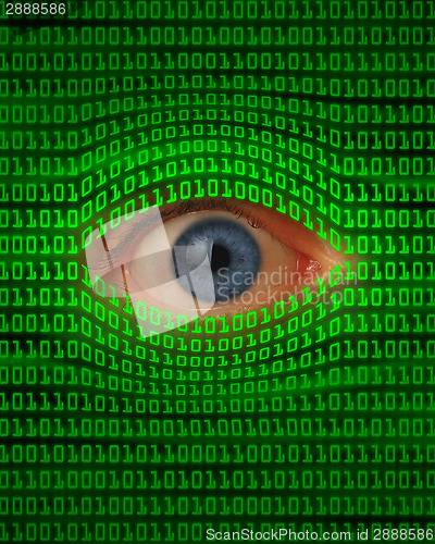 Image of Eye Peeking Through Binary Code