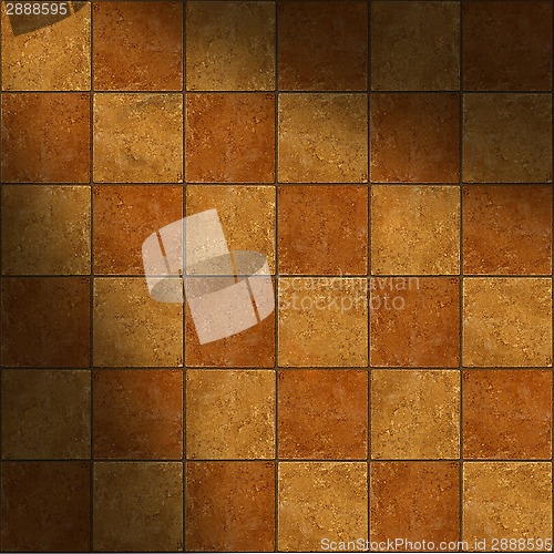 Image of Section of ceramic two-tone brown stone tiles lit diagonally