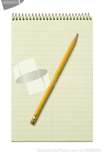 Image of Stenographer's pad with a yellow pencil