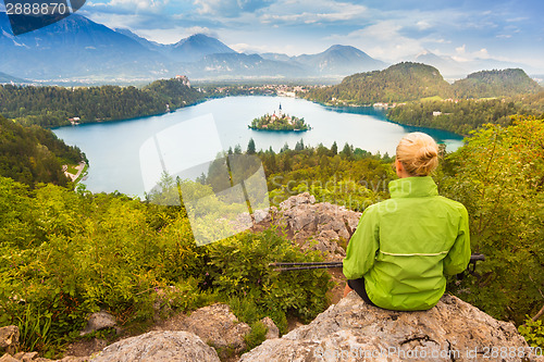 Image of Tracking round Bled Lake in Julian Alps, Slovenia.