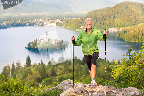 Image of Tracking round Bled Lake in Julian Alps, Slovenia.