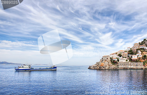 Image of Hydra island and ship in Greece