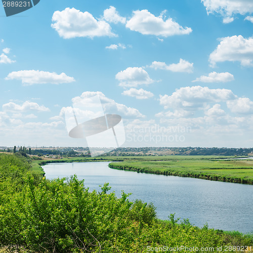 Image of cloudy sky over river