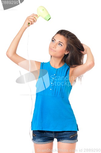Image of Girl with hair dryer