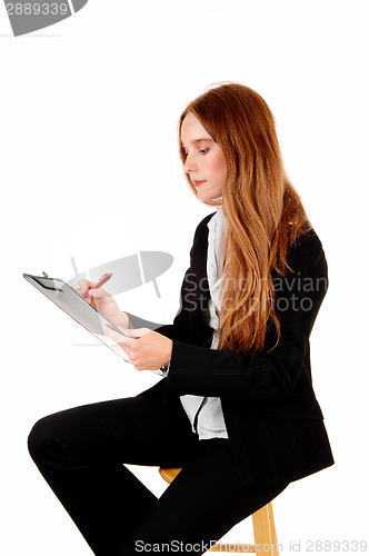 Image of Businesswoman writing.