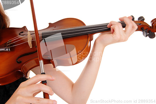 Image of Closeup of violin playing.