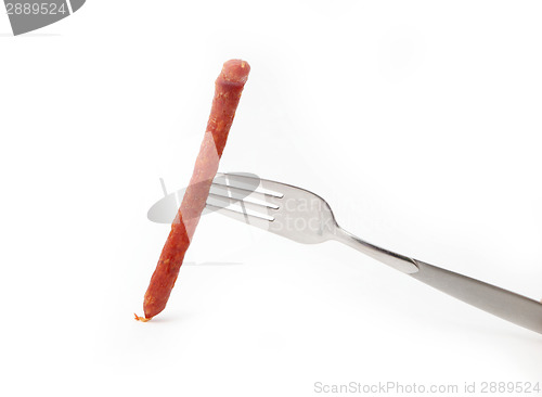 Image of sausage on a fork