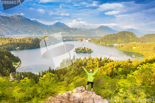 Image of Tracking round Bled Lake in Julian Alps, Slovenia.