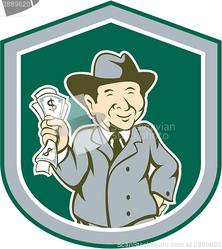 Image of Businessman Rich Man Money Shield Cartoon