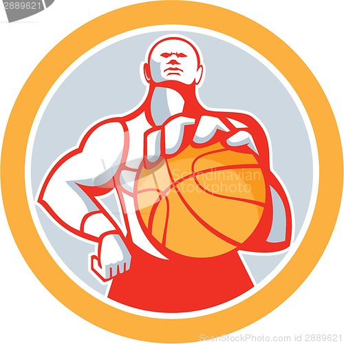 Image of Basketball Player With Ball Circle Retro