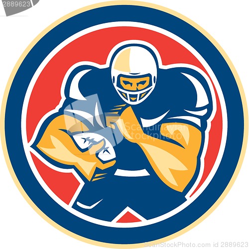 Image of American Football Player Fend Off Circle Retro