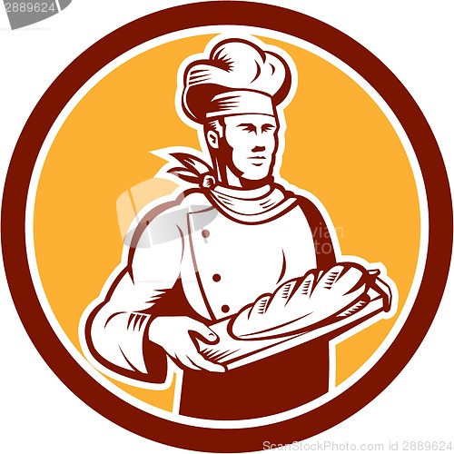 Image of Chef Cook Holding Bread Woodcut Retro