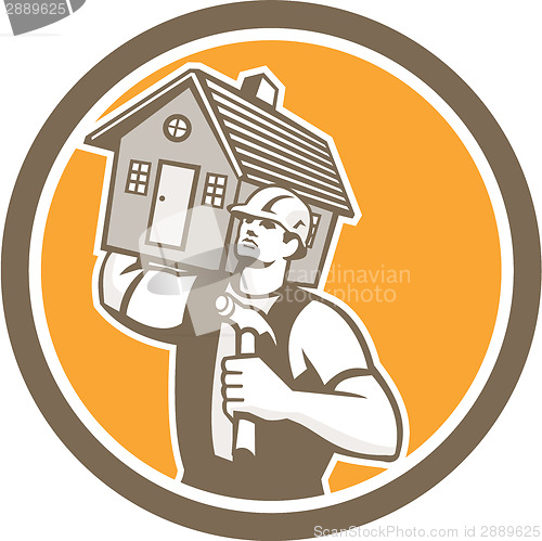 Image of Builder Carpenter Carrying House Hammer Retro