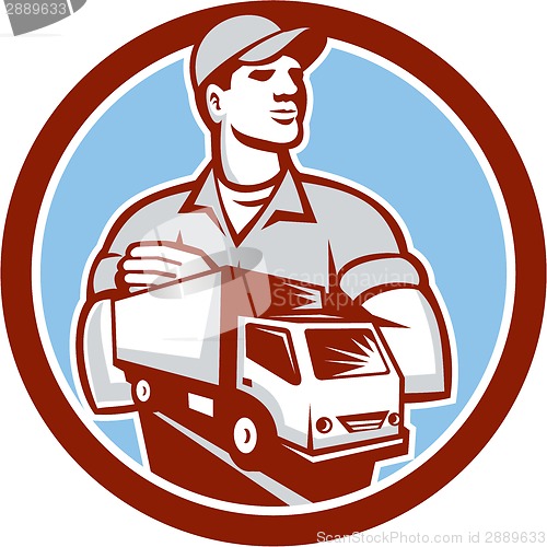Image of Removal Man Moving Delivery Van Circle Retro