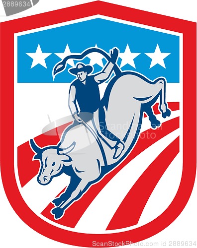 Image of American Rodeo Cowboy Bull Riding Shield Retro