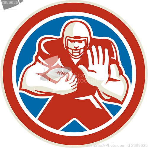 Image of American Football Player Fend Off Circle Retro
