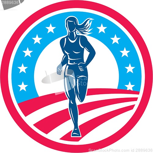 Image of American Female Triathlete Marathon Runner Circle