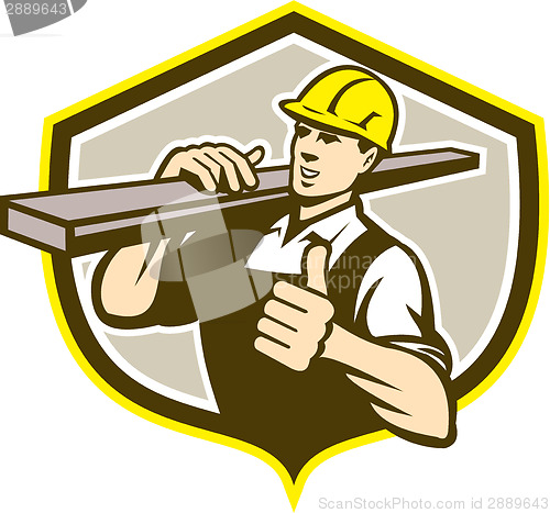 Image of Carpenter Carry Lumber Thumbs Up Shield 