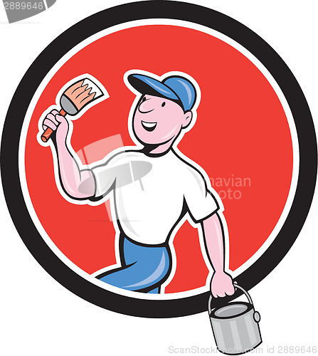 Image of House Painter Holding Paintbrush Bucket Cartoon