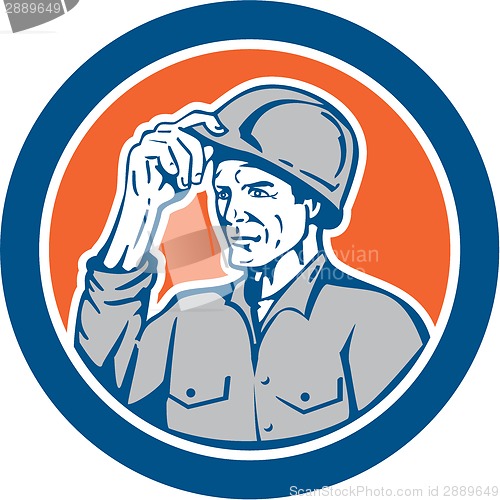 Image of Builder Carpenter Tipping Hardhat Circle Retro