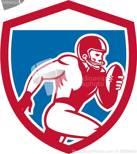 Image of American Football Player Running Shield Retro
