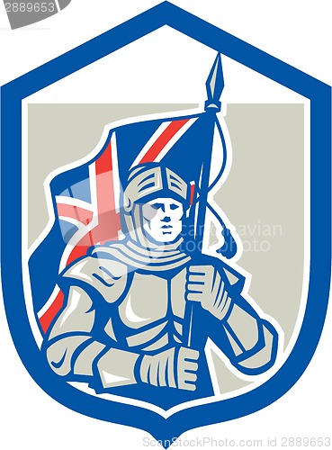 Image of Knight Holding British Flag Shield Retro