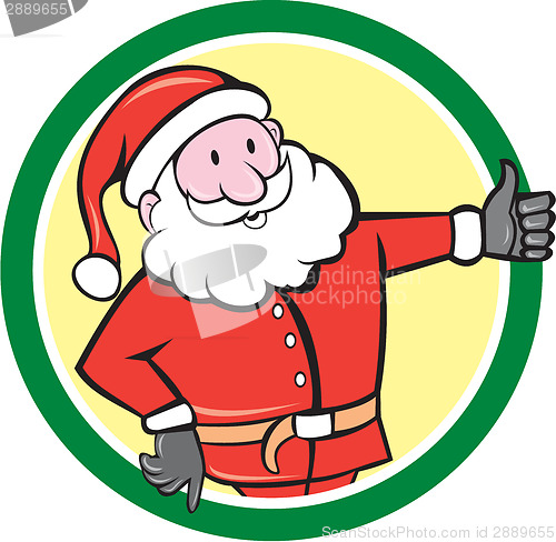 Image of Santa Claus Father Christmas Thumbs Up Circle Cartoon